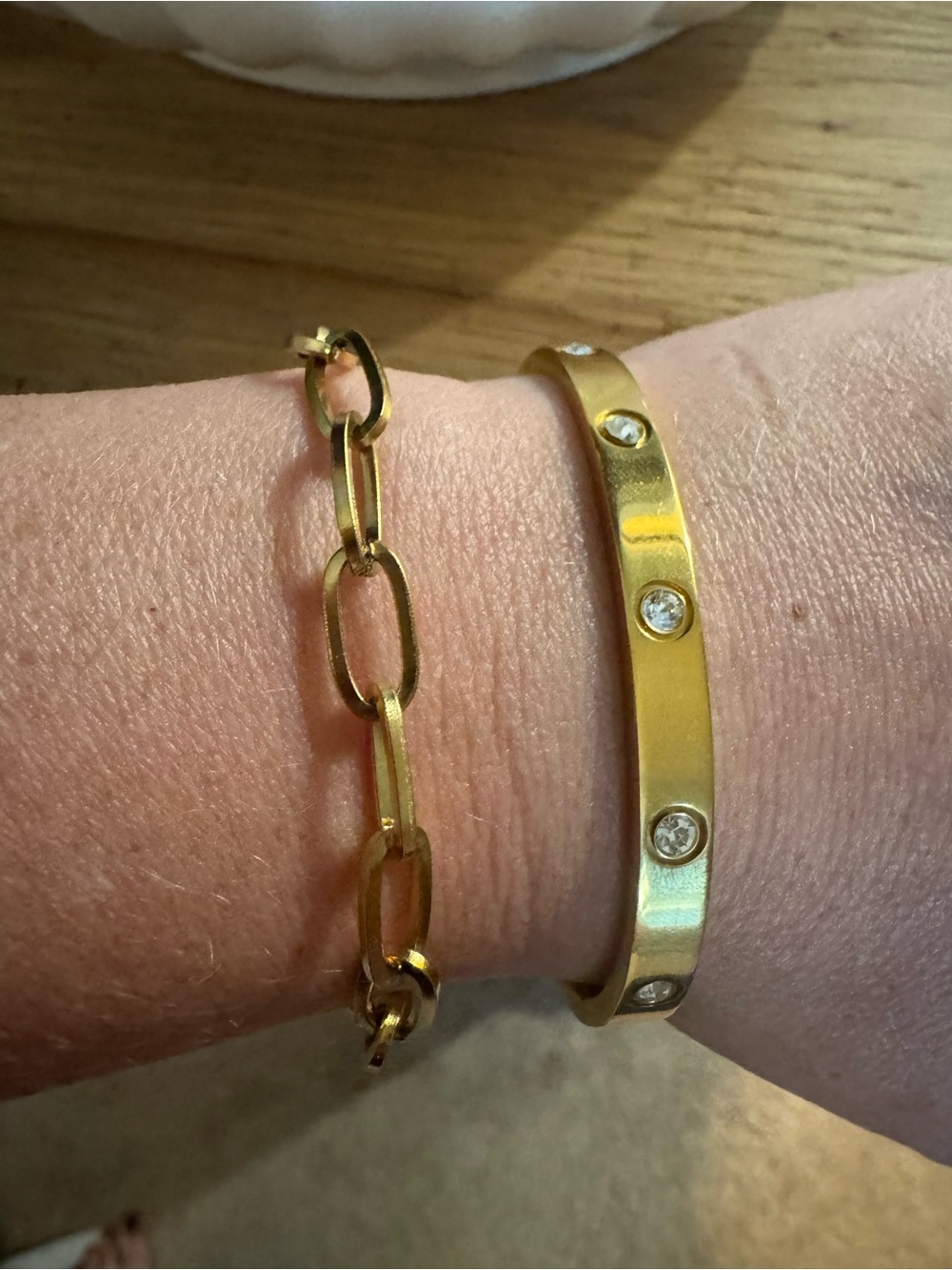 Gold Tone Bangle Bracelet with Crystal Accents - Women Jewelry